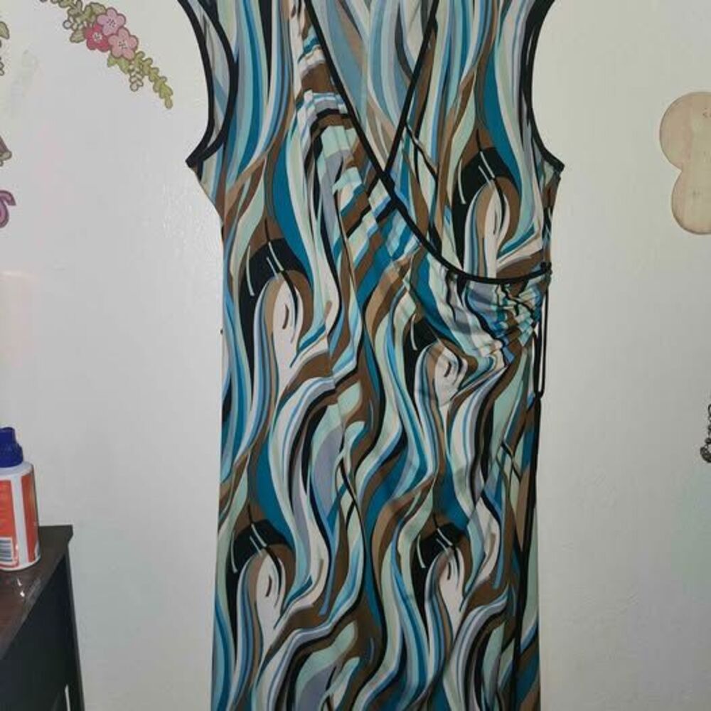 Tiana B Sleeveless Wavy Print Wrap Dress 2X